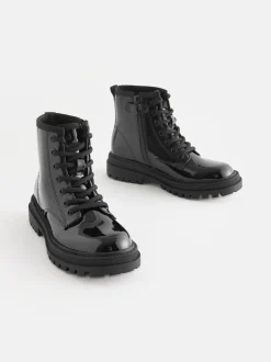 Next - Warm Lined À lacets Ankle Bottes Brevet noir New