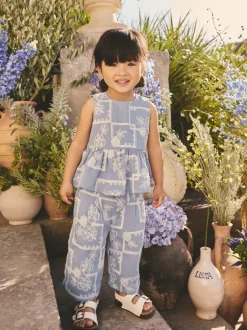 Next Brodé bleu/écru - Ensemble Chemisiers et Pantalons (3mths-8yrs) New