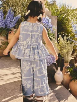 Next Brodé bleu/écru - Ensemble Chemisiers et Pantalons (3mths-8yrs) New