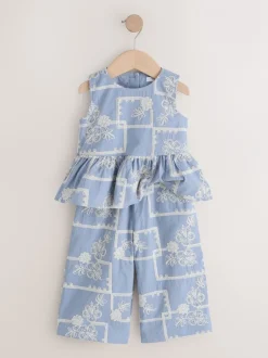 Next Brodé bleu/écru - Ensemble Chemisiers et Pantalons (3mths-8yrs) New