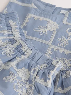 Next Brodé bleu/écru - Ensemble Chemisiers et Pantalons (3mths-8yrs) New