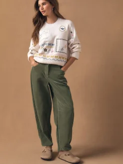 Next - Pull en maille à col rond en laine Brodé écru Best