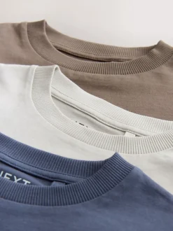 Next Broderie gris/bleu/marron - Lot de 3 T-shirts graphiques à manches longues (3-16ans) New