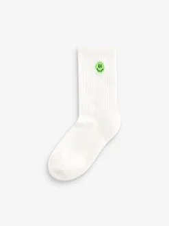 Next Broderies de visage souriant - Lot de 5 paires de chaussettes côtelées Sport Clearance