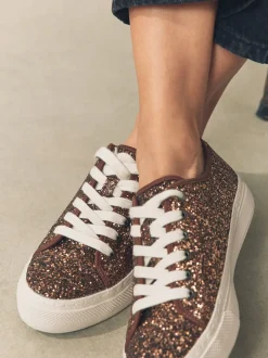 Next Bronze à paillettes - Baskets à lacets Forever Comfort® style baseball à paillettes