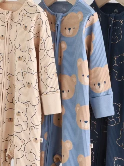 Next Brown/Marine - Lot de 3 dors-bien bébé en coton sans pieds à fermeture éclair bidirectionnelle (0mois-3ans)