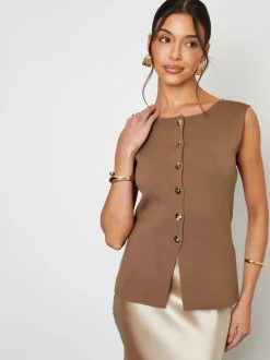 Threadbare - Gilet en maille côtelée Brun clair New