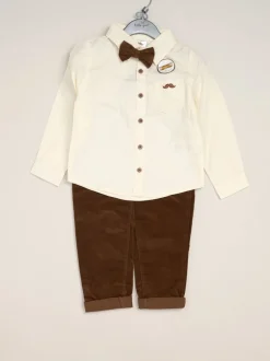 Little Gent - nœud papillon en velours côtelé avec nœud papillon et pantalon avec bretelles Brun foncé Best