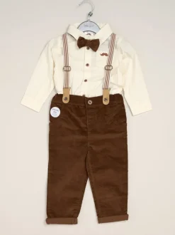 Little Gent - nœud papillon en velours côtelé avec nœud papillon et pantalon avec bretelles Brun foncé Best