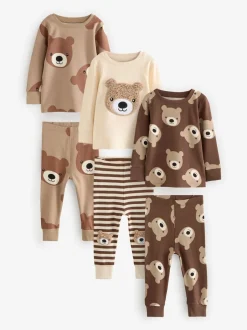 Next Brun/Crème - Lot de 3 pyjamas Snuggle (9mois-6ans) Discount