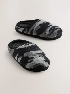 Next - Mules chaussons doublées chaudes Camo gris Hot