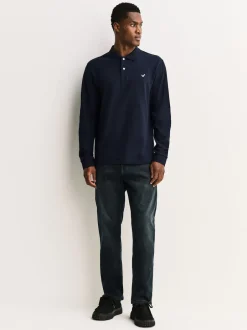 Next Canard bleu marine - Polo à manches longues en piqué New