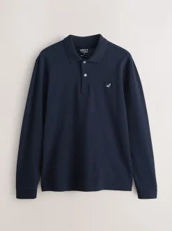 Next Canard bleu marine - Polo à manches longues en piqué New
