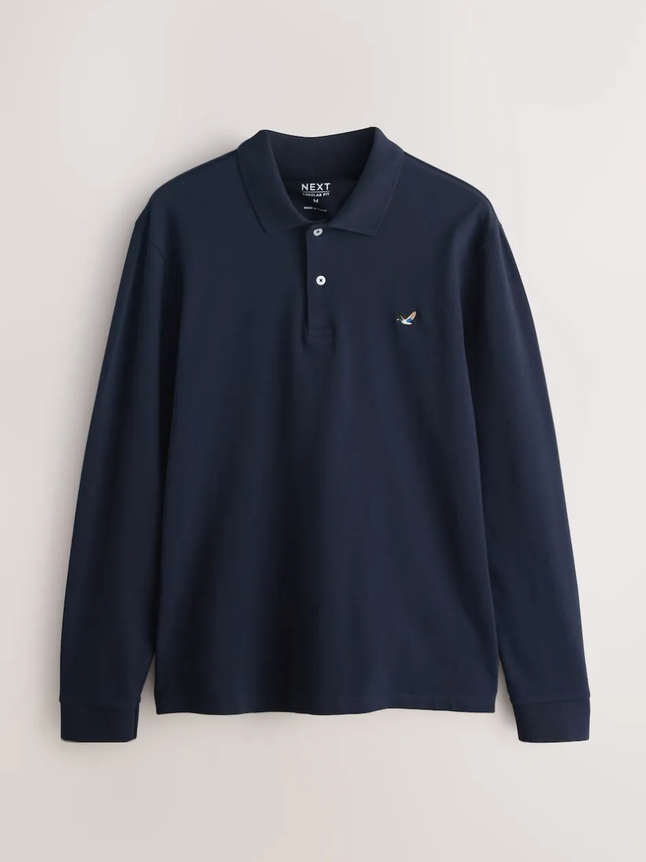 Next Canard bleu marine - Polo à manches longues en piqué New