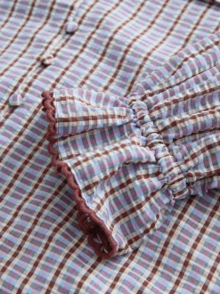 Next Carreaux bleux/marron - Chemisier à manches longues et col oversize Online