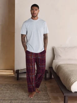 Next Carreaux gris/rouge bordeaux - Pyjama confortable à manches courtes Motionflex Clearance