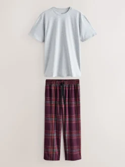 Next Carreaux gris/rouge bordeaux - Pyjama confortable à manches courtes Motionflex Clearance