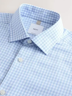 Next Carreaux Vichy bleu clair - Chemise habillée à manches longues riche en coton Outlet