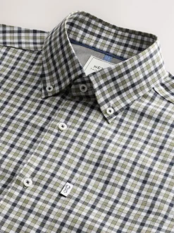 Next - Chemise Oxford Easy Iron boutonnée à manches courtes Carreaux Vichy bleu marine/neutre New