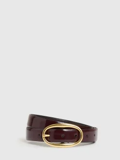 Reiss Ceinture à boucle ovale en cuir verni Drew Sale