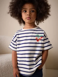 Next Cerise Écru/Bleu marine Rayure - T-shirt brodé à manches courtes (3mois à7ans) Best