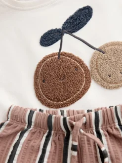 Next Cerise écru/brun - Ensemble haut à manches courtes et pantalon barillet (3mois-7ans) Sale