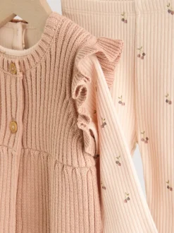 Next Cerise neutre - Ensemble 3 pièces : gilet en maille, haut à manches longues et leggings (0mois -3ans) Hot
