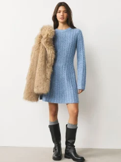 Next Chambray bleu - Robe mini pull en maille torsadée Online