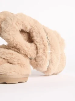 Lipsy chameau - Chaussons à lanières croisées en fausse fourrure Best