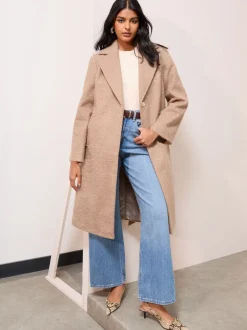 Friends Like These chameau - Manteau mi-long texturé ceinturé bouclé Outlet