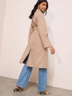 Friends Like These chameau - Manteau mi-long texturé ceinturé bouclé Outlet