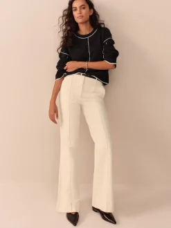 Next - Pull ras du cou 100% laine d’agneau N.premium Charbon à liserés