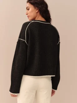 Next - Pull ras du cou 100% laine d’agneau N.premium Charbon à liserés