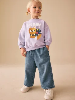 Next - Sweat à col ras du cou (3mths-7yrs) Chat à pois violet lilas Best