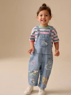 Next Chat Bleu Milieu - Salopettes en Denim imprimées (3mois à7ans) Clearance