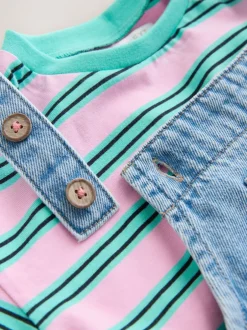 Next Chat Bleu Milieu - Salopettes en Denim imprimées (3mois à7ans) Clearance