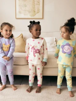Next - Lot de 3 pyjamas Snuggle à manches longues (9mois-12ans) Chat/ Licorne/ Fleur pastel Discount