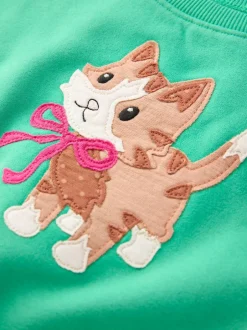 Next - Sweat à col ras du cou (3mths-7yrs) Chat vert Hot