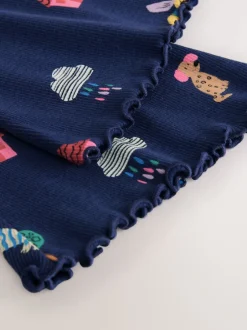 Next Chats et chiens bleu marine - Leggings évasés à côtes (3mths-7yrs)