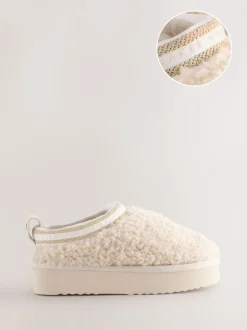 Baker by Ted Baker Chaussons mules Cream Borg douillets en peau de mouton New