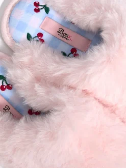 Boux Avenue Chaussons mules en peluche à semelle brodée de cerise