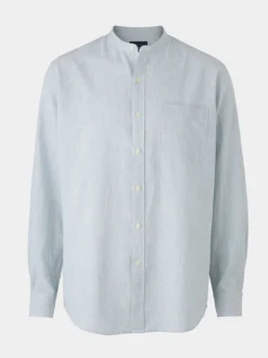 Savile Row Company Chemise décontractée Classic Fit Rayure en Lin à Col mao Hot