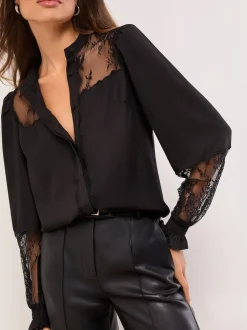 Lipsy Chemise grand-père avec dentelle Discount
