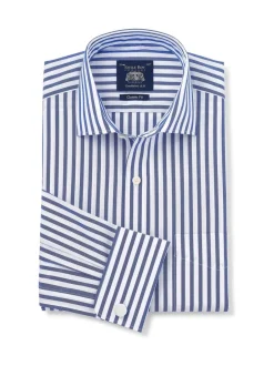 Savile Row Company Chemise habillée en coton rayé classique à double poignet Clearance