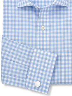 Savile Row Company Chemise habillée en coton à carreaux vichy coupe classique à double poignet