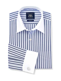 Savile Row Company Chemise habillée Winchester en coton rayé classique à double poignet New
