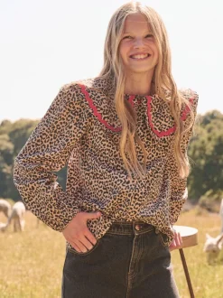 Angel & Rocket Chemisier Elle imprimé léopard à col volanté Sale