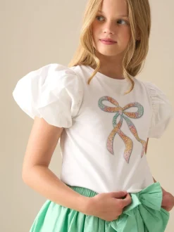 Angel & Rocket Chemisier Elodie à nœud, sequins et manches bouffantes Discount