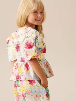 Angel & Rocket Chemisier froncé Orla multicolore à col Claudine Discount