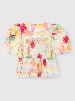 Angel & Rocket Chemisier froncé Orla multicolore à col Claudine Discount